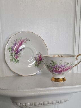 Royal Standard Footed Cup & Saucer Floral Bouquets Lavender Ground in Cup